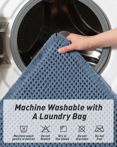 AMOAMI حصيرة استحمام وفل محدثة من AMOAMI، فائقة الامتصاص وغير قابلة للانزلاق، حصائر استحمام لارضية الحمام، قابلة للغسل في الغسالة مع زخارف، حصائر حمام مدعومة بالمطاط، فائقة النعومة، 24" × 36"، زرقاء - Image 5