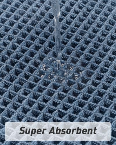 AMOAMI حصيرة استحمام وفل محدثة من AMOAMI، فائقة الامتصاص وغير قابلة للانزلاق، حصائر استحمام لارضية الحمام، قابلة للغسل في الغسالة مع زخارف، حصائر حمام مدعومة بالمطاط، فائقة النعومة، 24" × 36"، زرقاء - Image 2