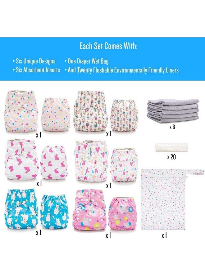 Simple Being Reusable Cloth Diapers, Double Gusset, One Size Adjustable, Washable Soft Absorbent, Waterproof Cover, Unisex Baby Girl Boy, Six Microfiber Inserts (Sweet) - Image 4