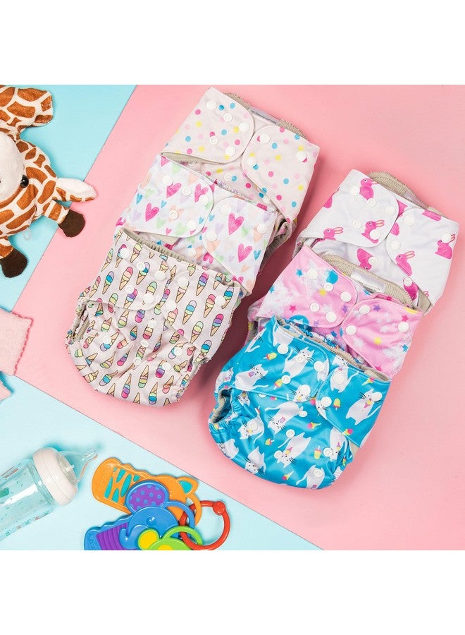 Simple Being Reusable Cloth Diapers, Double Gusset, One Size Adjustable, Washable Soft Absorbent, Waterproof Cover, Unisex Baby Girl Boy, Six Microfiber Inserts (Sweet) - Image 1