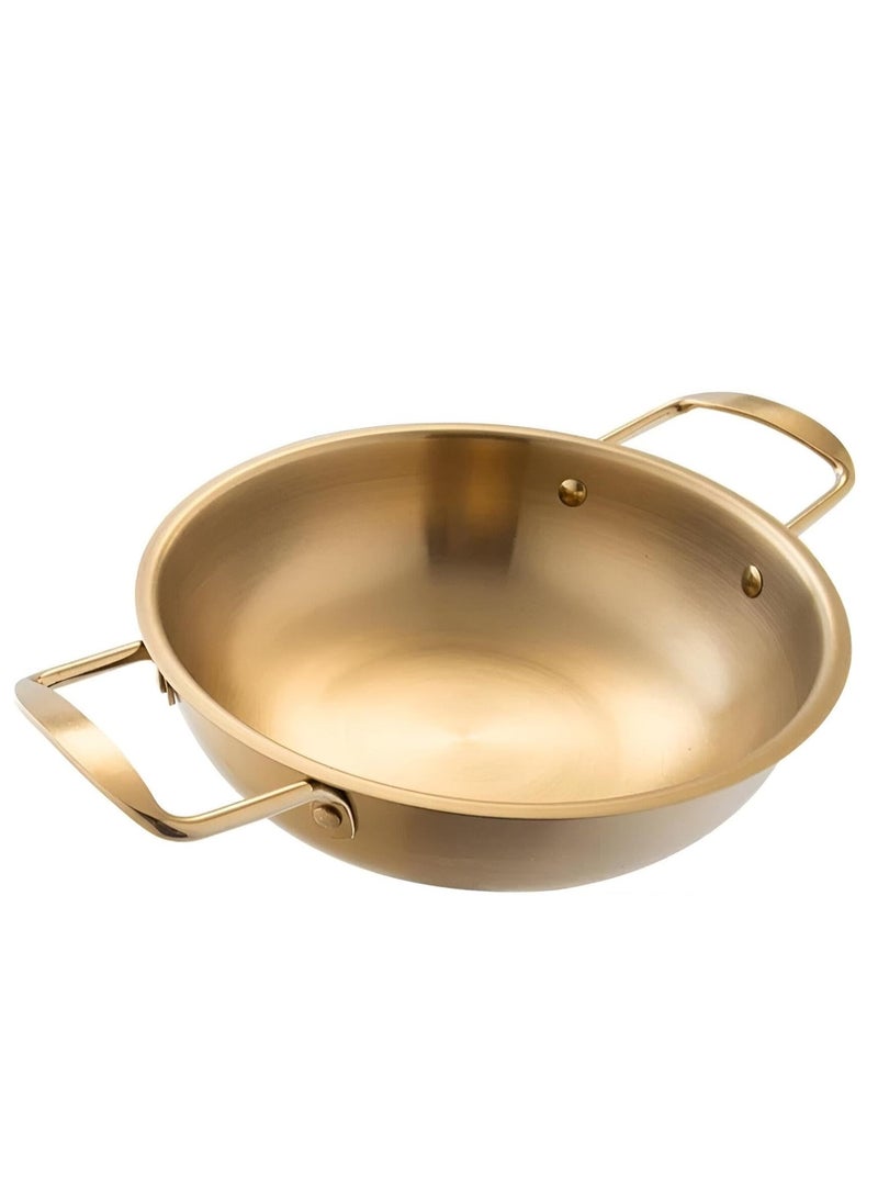 A cooking and serving bowl made of stainless steel gold color with double handles - size 26 CM - Image 1