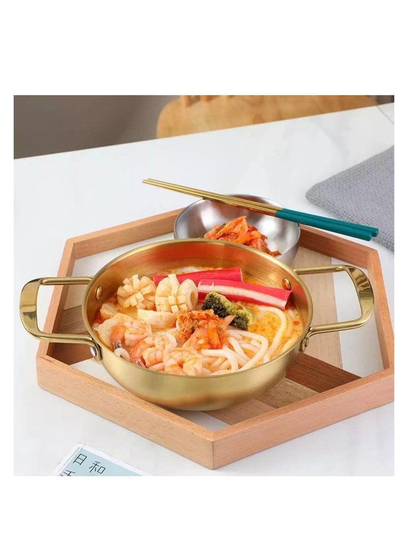 A cooking and serving bowl made of stainless steel gold color with double handles - size 26 CM - Image 2