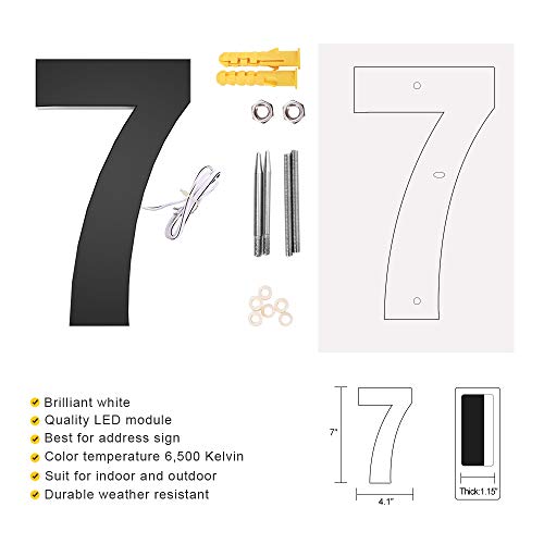 LUXYARD Backlit LED House Numbers 7", Stainless Steel Hand-Polished for House Address Signs, Modern House Numbers 7 Inch,Low-Voltage, Waterproof Corrosion Resistant (7 Inch Black 7) - Image 2