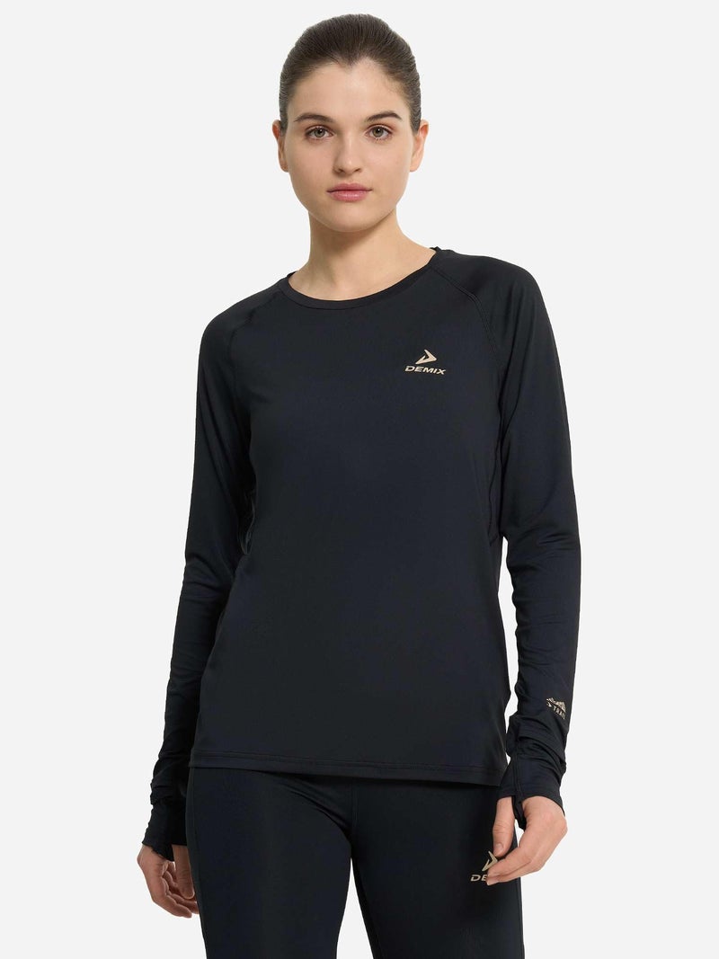 Demix Women's 2-Pack Running T-Shirts – Black Lightweight Training Long Sleeve with MOVI Cool+ Technology, Reflective Elements, Thumb Holes & Flat Seams for Jogging & Workouts - Image 3