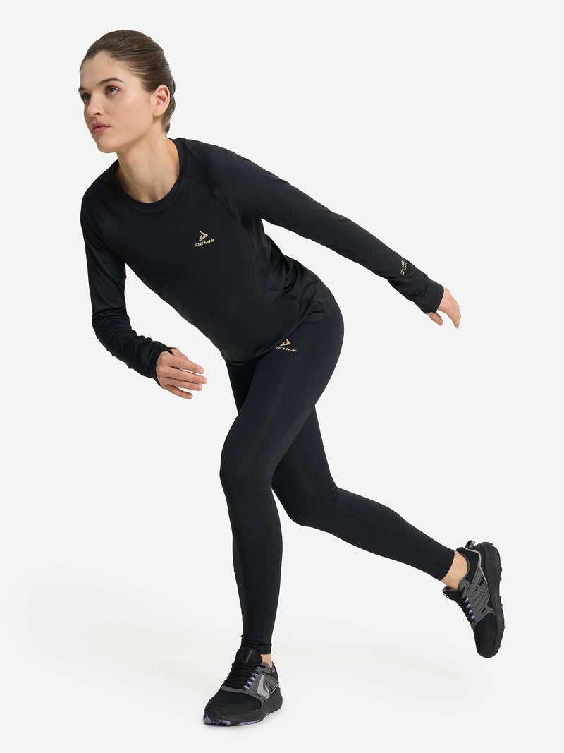 Demix Women's 2-Pack Running T-Shirts – Black Lightweight Training Long Sleeve with MOVI Cool+ Technology, Reflective Elements, Thumb Holes & Flat Seams for Jogging & Workouts - Image 5