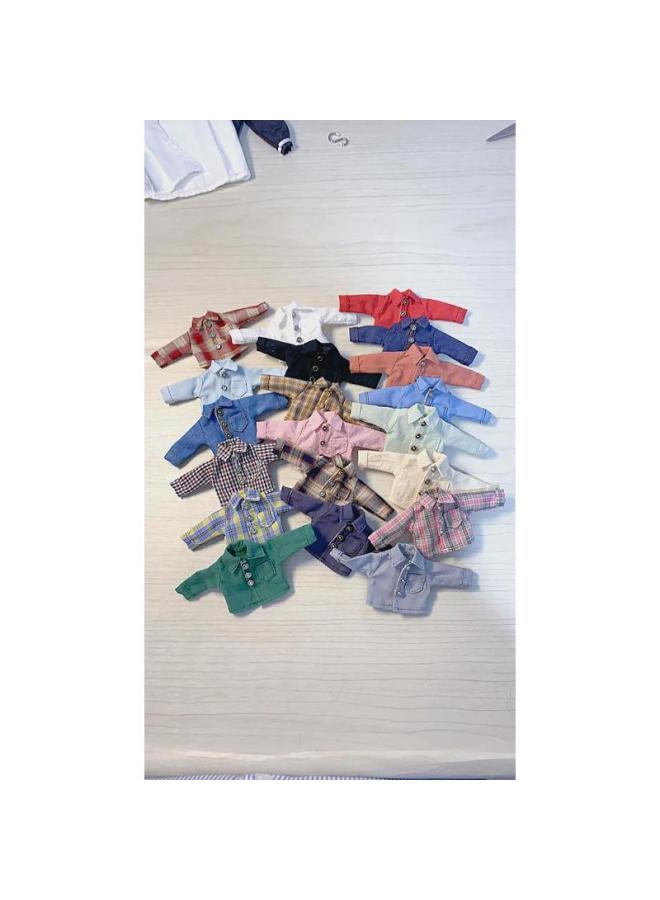 ##ob11 Doll Long-sleeved Short-sleeved Shirt Plaid Solid Color Shirt 12 Points Doll GSC Body-Height:Gray Green-ob11 Size Short Sleeves  - Image 1