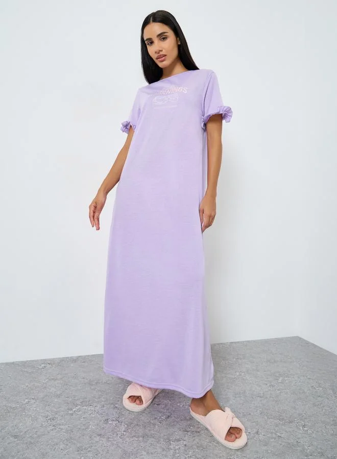 ستايلي فستان تيشيرت نوم بأكمام كشكش