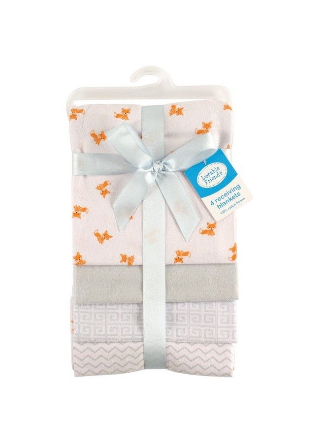 Luvable Friends - Unisex Baby Cotton Flannel Receiving Blankets Fox 4 Pack One Size - Image 1
