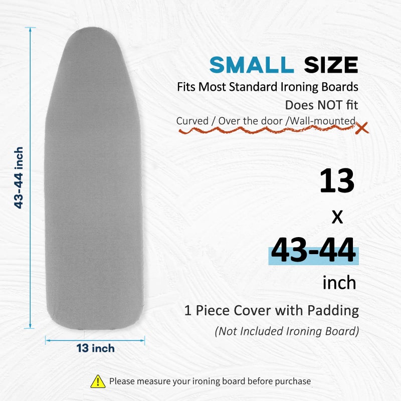 RAINHOL Small Ironing Board Cover 13"x43", RAINHOL Iron Board Replacement Cover and Pad, Thick Felt Padding, Scorch Resistant 100% Cotton, Heat Reflective, Elastic Edge, Grey - Image 2