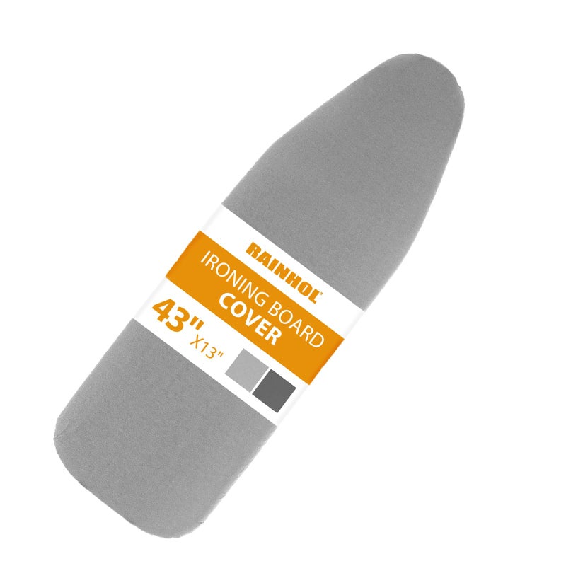 RAINHOL Small Ironing Board Cover 13"x43", RAINHOL Iron Board Replacement Cover and Pad, Thick Felt Padding, Scorch Resistant 100% Cotton, Heat Reflective, Elastic Edge, Grey - Image 1