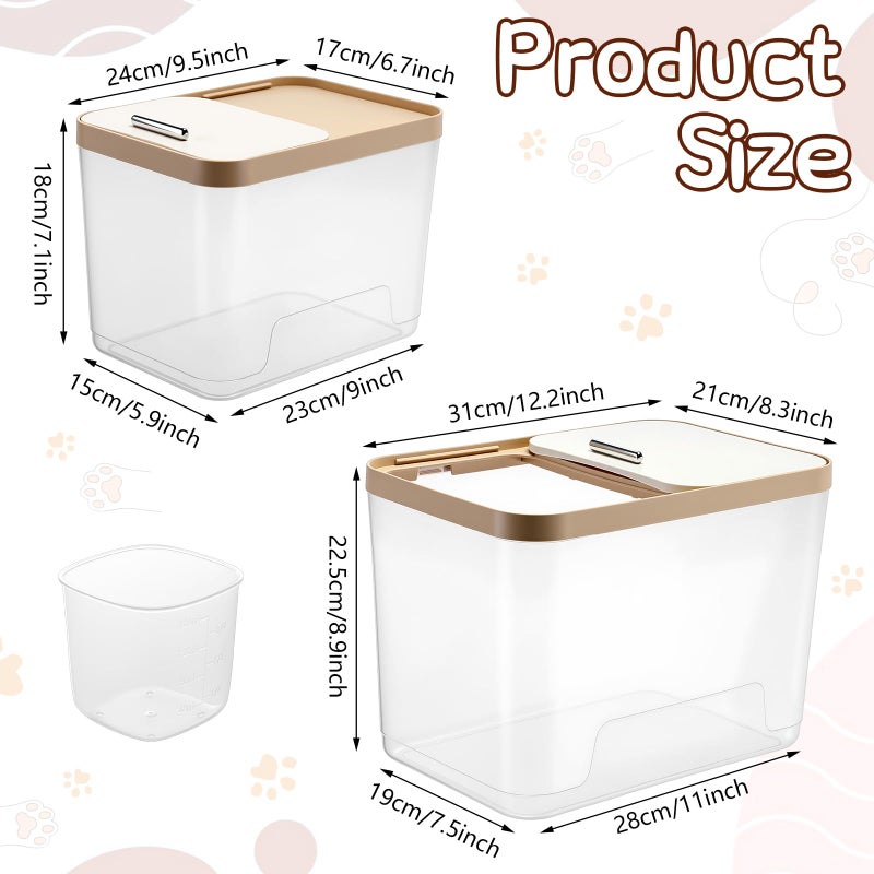 Lounsweer 4 Piece Pet Food Storage Container Dog Cat Treat Storage Container Large Airtight Rice Dispenser with Measuring Scoops for Dog Cat Bird Food Flour Kitchen Supplies(Clear,11 Lb, 22 lb) - Image 2