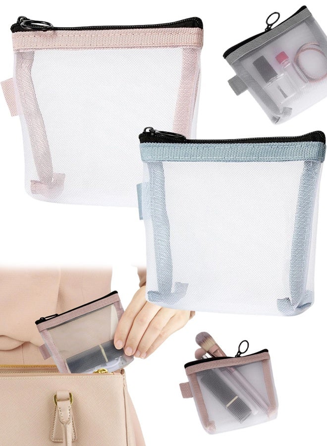 2PCS Mini Mesh Zipper Makeup Bag, Portable Travel Cosmetic Pouch for Lipstick Jewelry Coin Storage, Women Small Storage Pouch - Image 1