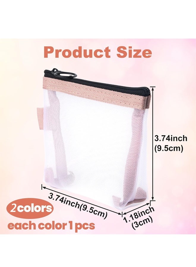 2PCS Mini Mesh Zipper Makeup Bag, Portable Travel Cosmetic Pouch for Lipstick Jewelry Coin Storage, Women Small Storage Pouch - Image 2
