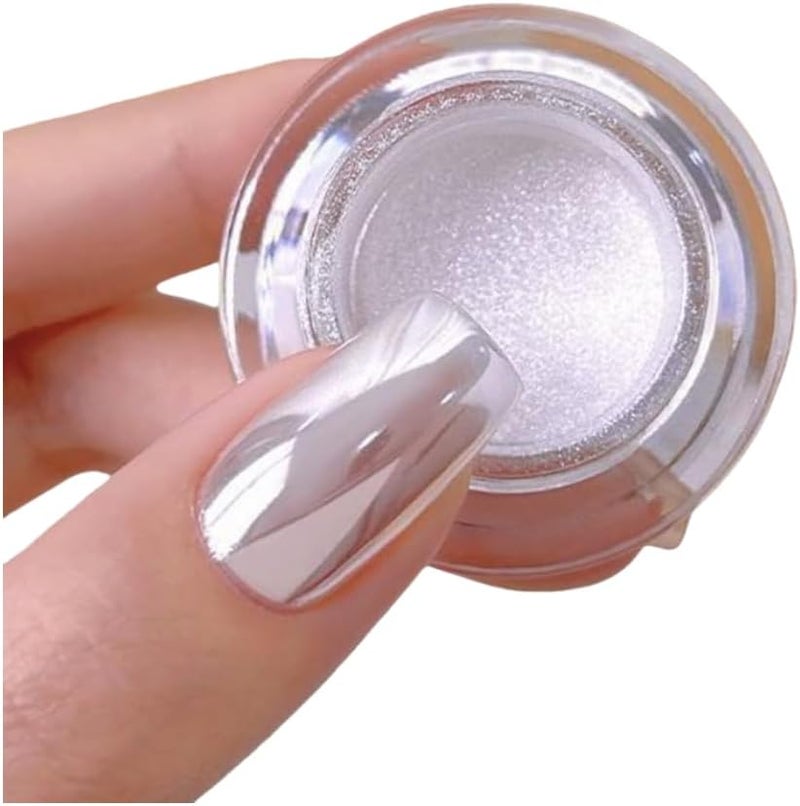 PrettyDiva White Chrome Nails Powder - 0.2g Super Glossy Mirror Effect White Moonlight Chrome Powder for Nails Manicure Pigment - Sample Package