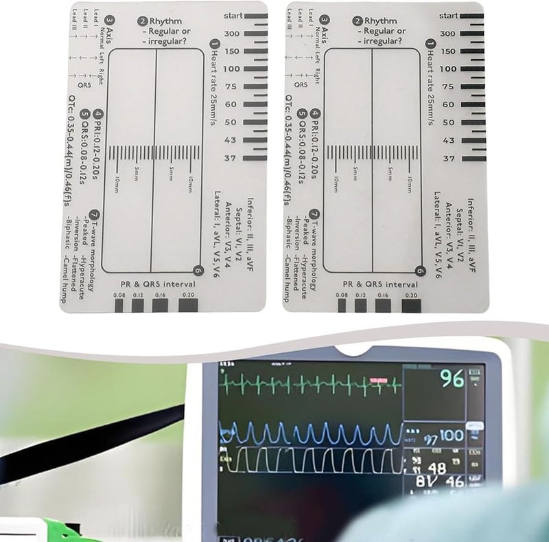 2pc A 7 Step ECG Measurement Tool Ruler Transparent Caliper For Interval PR QRS ST Wave Assessment - Image 3