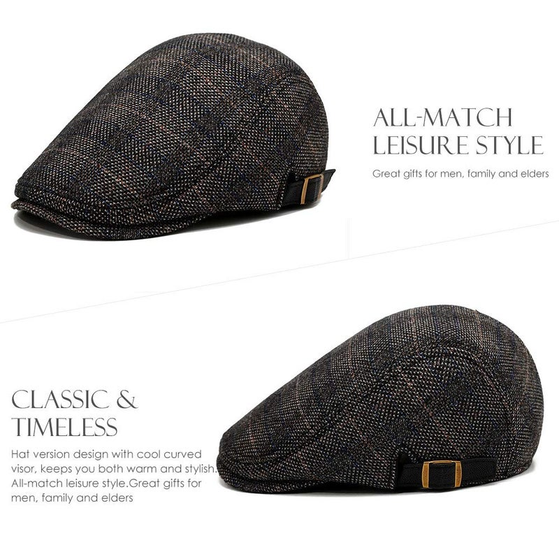 Sumolux Mens Newsboy Cap Hat Winter Beret Hat Cabbie Flat Cap Brown - Image 3