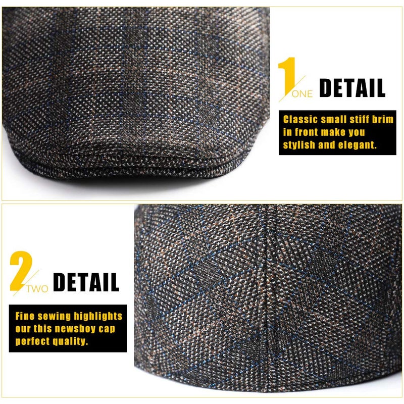 Sumolux Mens Newsboy Cap Hat Winter Beret Hat Cabbie Flat Cap Brown - Image 5