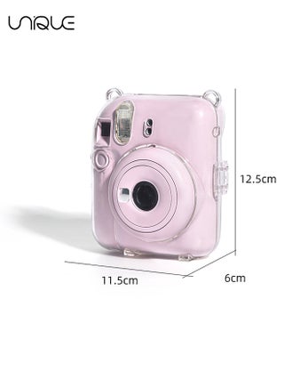 3 Pack Clear Camera Case Compatible with Fujifilm Instax Mini 12 Instant Camera, Mini 12 Hard Case with Photo Pocket Holds on Back and Adjustable Shoulder Strap & Cute Camera Sticker (Purple) - view 2