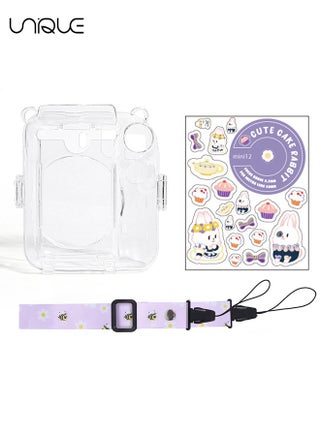 3 Pack Clear Camera Case Compatible with Fujifilm Instax Mini 12 Instant Camera, Mini 12 Hard Case with Photo Pocket Holds on Back and Adjustable Shoulder Strap & Cute Camera Sticker (Purple) - view 4