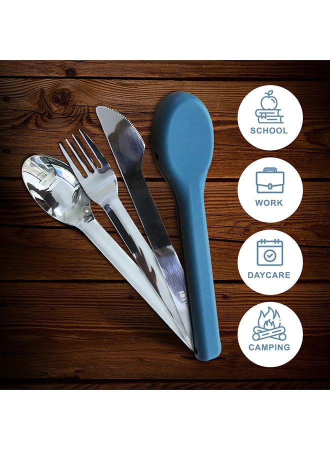 Eazy Kids Cutlery Set - Stainless Steel Spoon, Fork And Knife With Silicone Case (Blue)  - Image 5