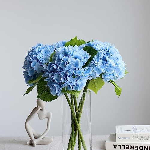 grtefhu 4pcs 21" Faux Blue Hydrangeas Artificial Flowers, Real Touch Silk Hydrangea Flowers with Stems for Bridal Wedding Bouquet Party Home Decor - Image 2