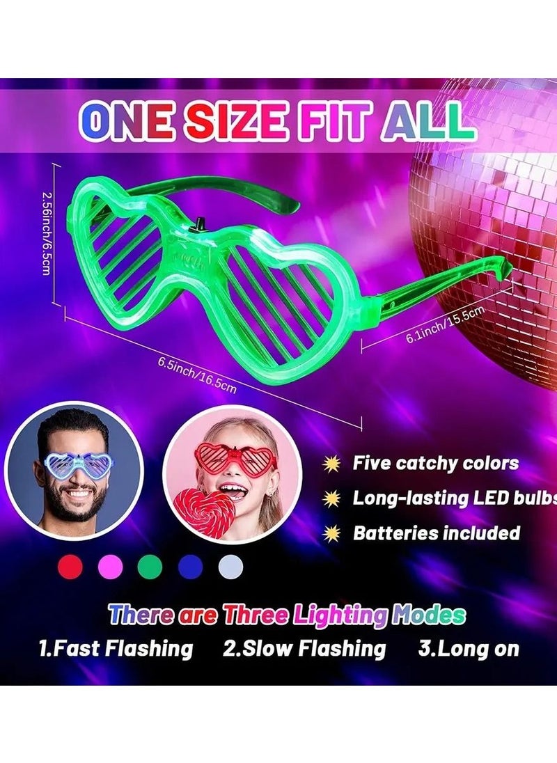 MAGIC VAULT - Light-up LED Glasses, 10 Pack Glasses Heart Shape Toys Party Favors Glow In The Dark Party Favors Supplies Shutter Shades Sunglasses Luminous Neon Glasses Glow in the Dark Glasses for Adult Kids - Image 1