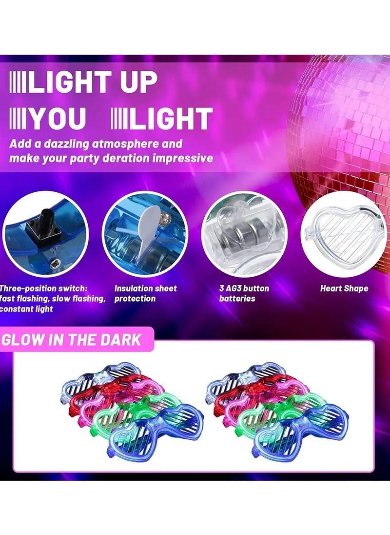 MAGIC VAULT - Light-up LED Glasses, 10 Pack Glasses Heart Shape Toys Party Favors Glow In The Dark Party Favors Supplies Shutter Shades Sunglasses Luminous Neon Glasses Glow in the Dark Glasses for Adult Kids - Image 1
