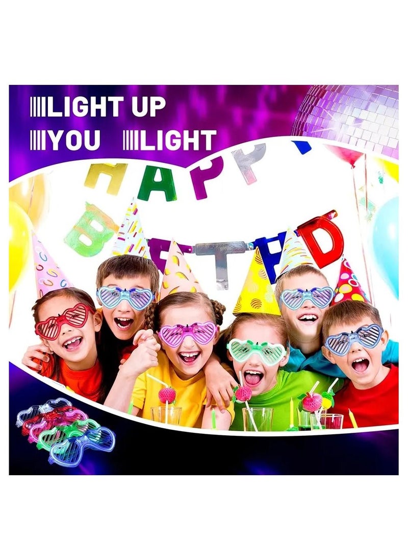 MAGIC VAULT - Light-up LED Glasses, 10 Pack Glasses Heart Shape Toys Party Favors Glow In The Dark Party Favors Supplies Shutter Shades Sunglasses Luminous Neon Glasses Glow in the Dark Glasses for Adult Kids - Image 1