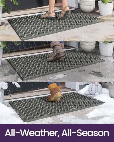 DEXI Front Door Mat Outside Entrance Rubber 19x30, Welcome Floor Doormat Heavy Duty Non Slip, Dirt Trapper Waterproof Exterior Entry Mats All Weather for Patio Entryway Drainage, Grey - Image 5