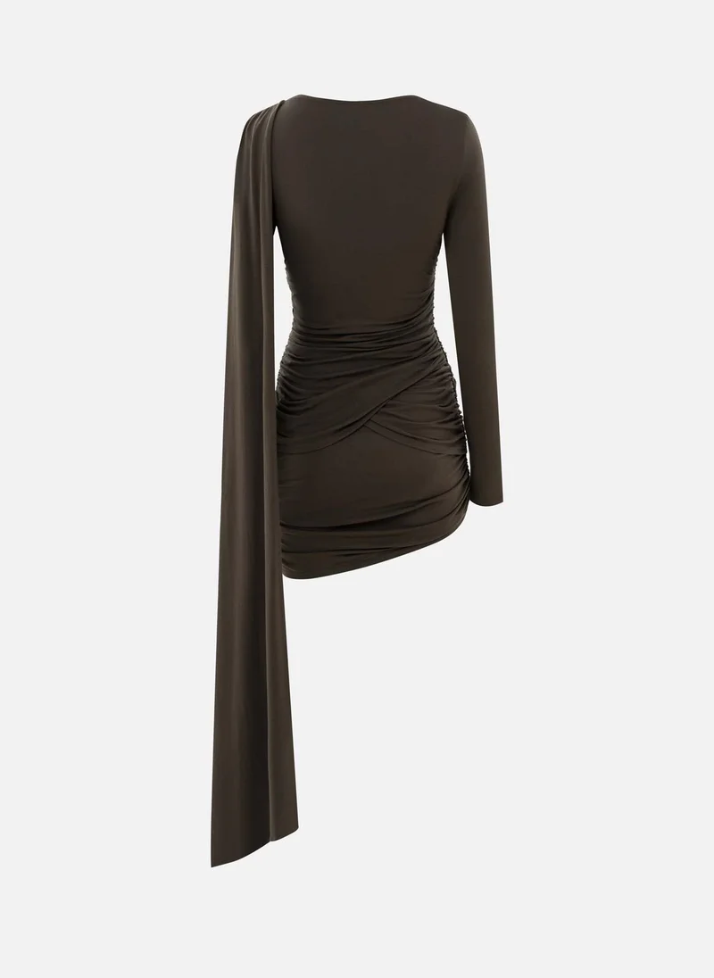 Lichi  Knitted mini dress with asymmetrical pleats and decorative scarf for Women | Best Price UAE