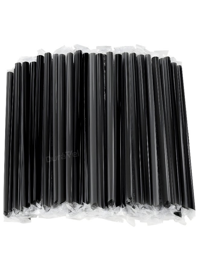 Duravel Black Plastic Drinking Straws, Individually Wrapped, 11mm x 210mm, 100 Pieces - Image 1
