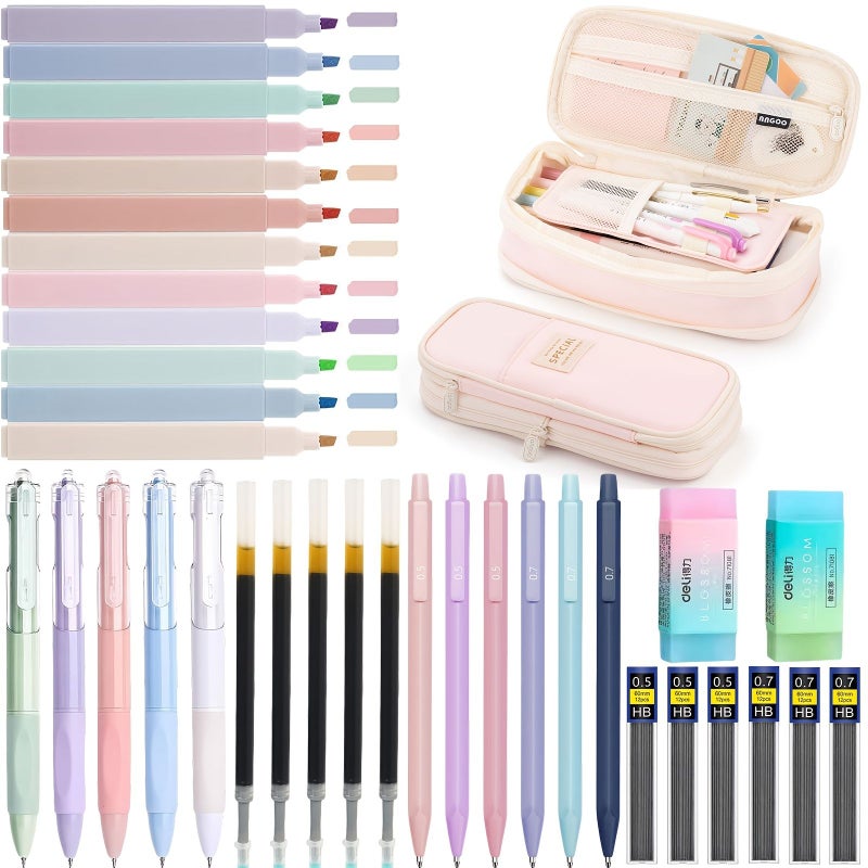Purple 37 Pieces School Supplies Set Includes Pencil Case Highlighters Pens Mechanical Pencils Erasers - Image 1