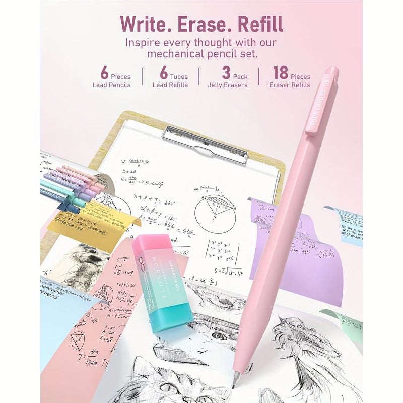 Purple 37 Pieces School Supplies Set Includes Pencil Case Highlighters Pens Mechanical Pencils Erasers - Image 5