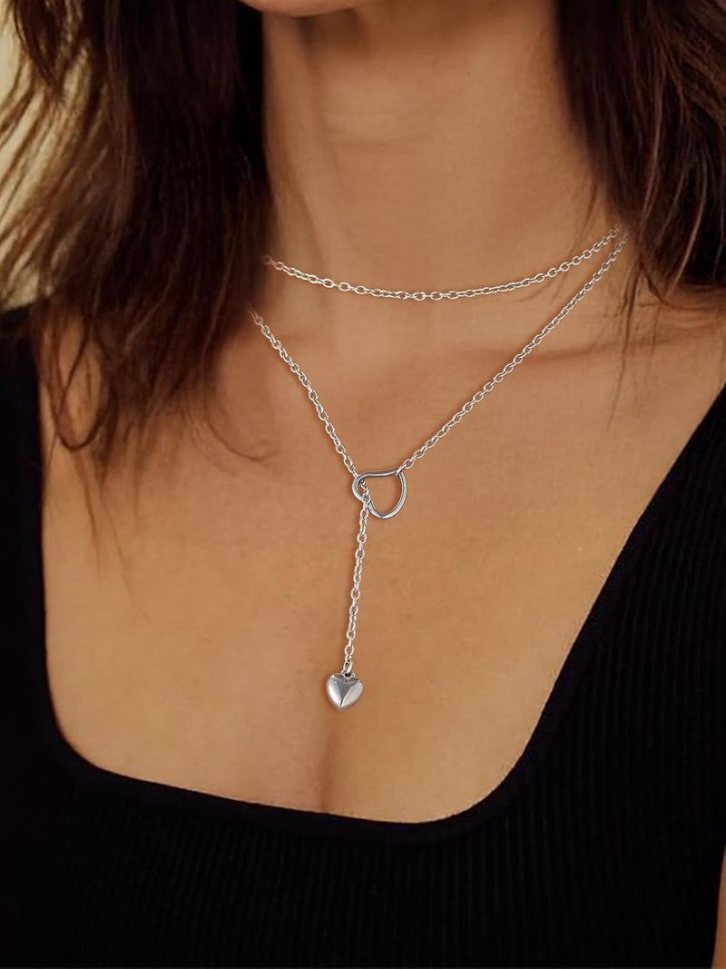 FOCALOOK Lariat Y-Necklaces | Long Necklaces for Women | Long Black Necklaces | Gold Necklaces for Women | Drop Heart Necklaces for Women | Front Adjustable Long Chain Necklace - Image 2