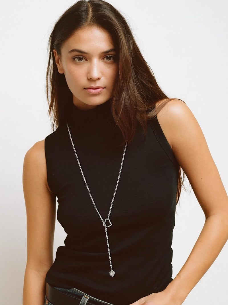 FOCALOOK Lariat Y-Necklaces | Long Necklaces for Women | Long Black Necklaces | Gold Necklaces for Women | Drop Heart Necklaces for Women | Front Adjustable Long Chain Necklace - Image 3