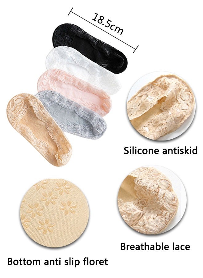 HAWAWA 5 Pairs No Show Socks Low Cut Flat Invisible Liner Socks Non Slip Lace Casual Boat Socks for High Heels Flats Women Girl  - Image 2