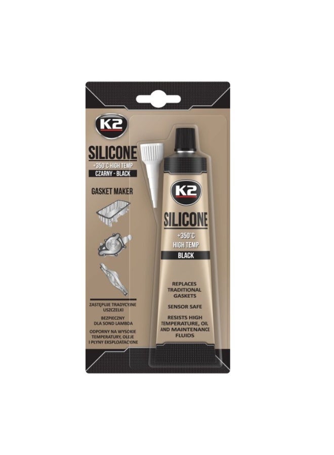 K2 Silicone High Temperature Gasket Maker Black 70g +350°C RTV Sealant for Engine Valve Cover Oil Pan Water Pump Thermostat Housing Gearbox Exhaust Sensor Safe Oil Coolant Resistant Automotive Car Motorcycle Sealing Compound - Image 1