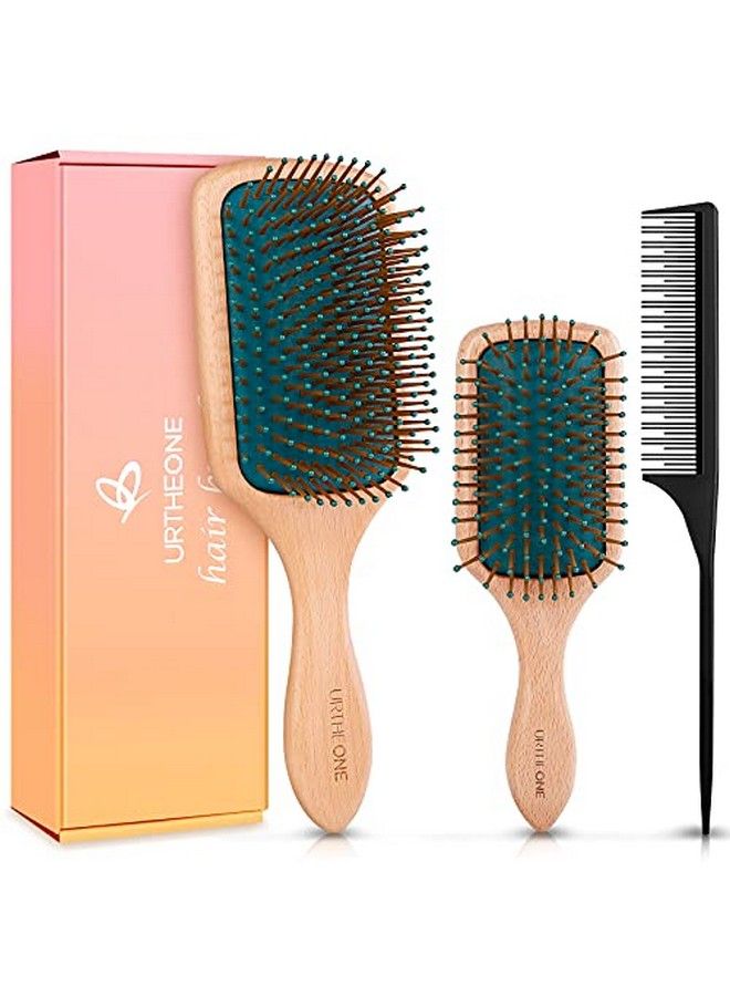 URTHEONE Hair BrushHair Brushes For Women Men KidsL Wooden Paddle Detangler Brush And Small Tl Styling Brush Set For Curly Thick Thin Fine Wet Dry Hair Detangling Smoothing Massaging Blowdrying - Image 1