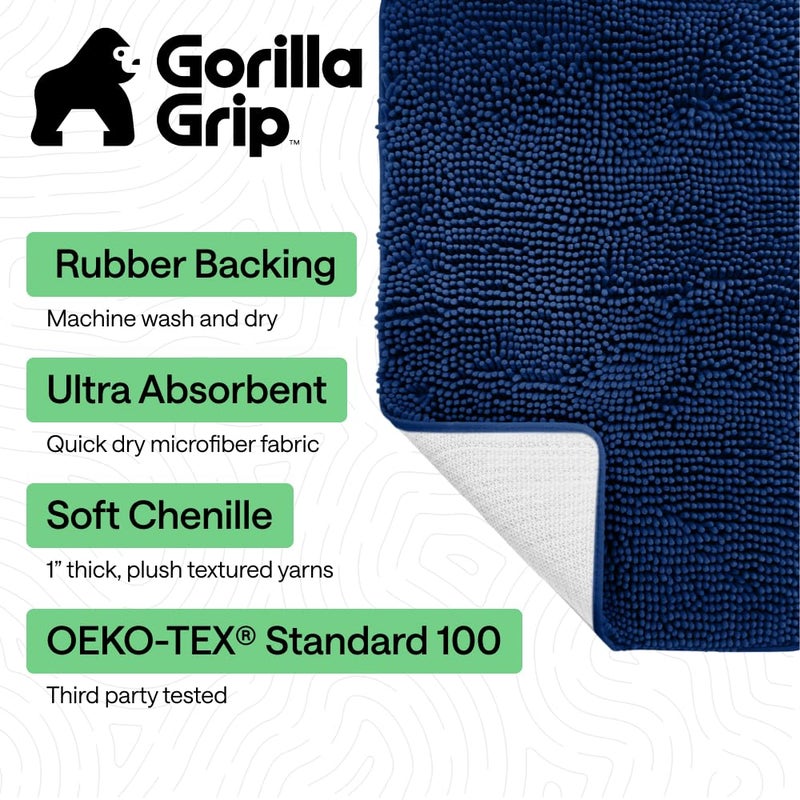 GORILLA GRIP Bath Rug Mat, Thick Soft Absorbent Chenille, Quick Dry Microfiber Mats, Rubber Backing Washable Shower Floor Rugs, US Designed Bathroom Bathmat Home Decor Accessories, 24x17 Royal Blue - Image 2