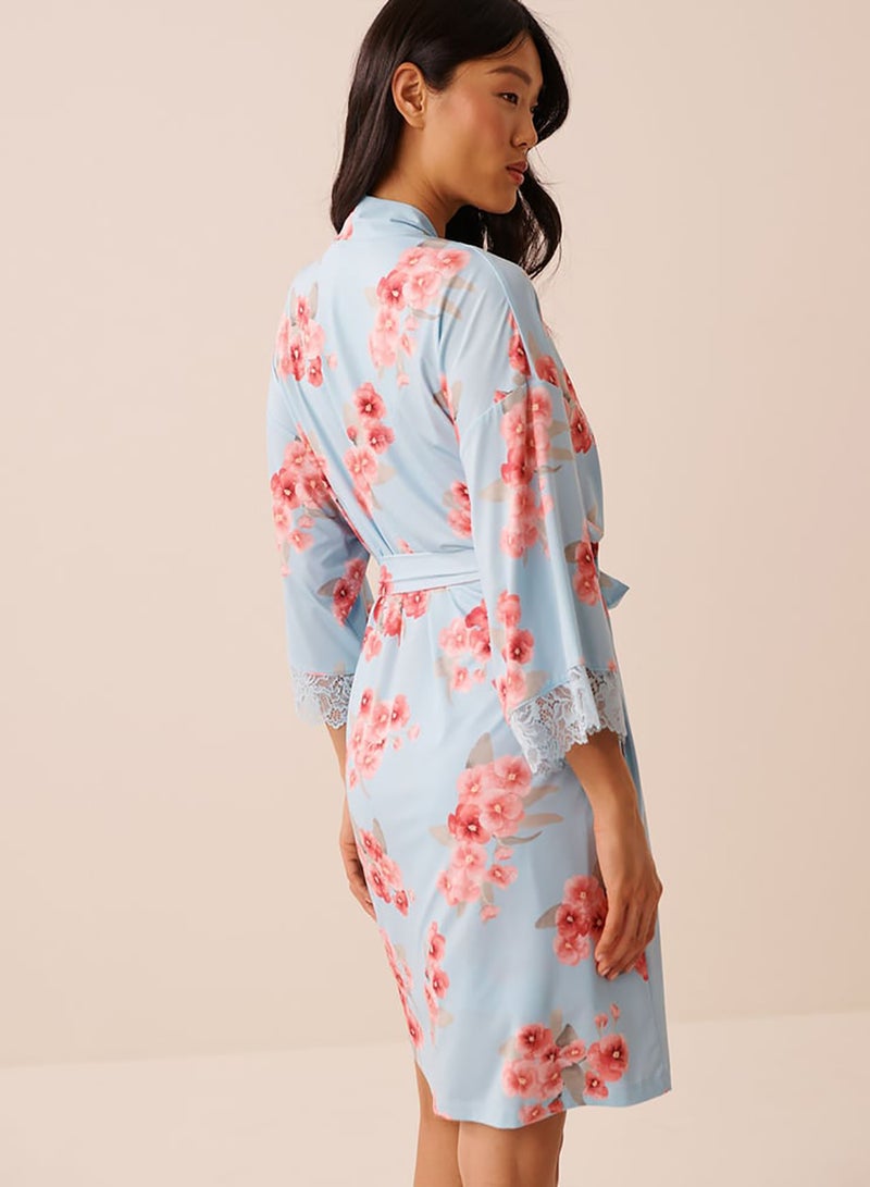 La Vie en Rose Spring Blossom Print Lace Trim Kimono - Image 4