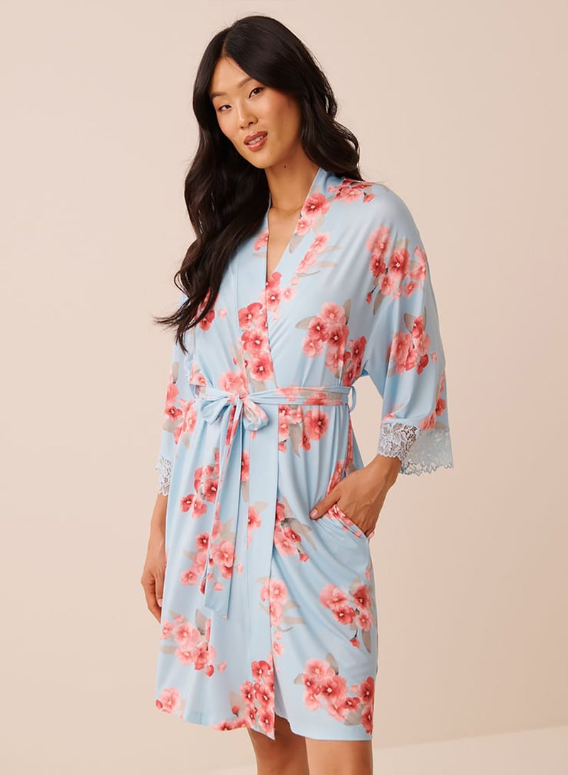 La Vie en Rose Spring Blossom Print Lace Trim Kimono - Image 2