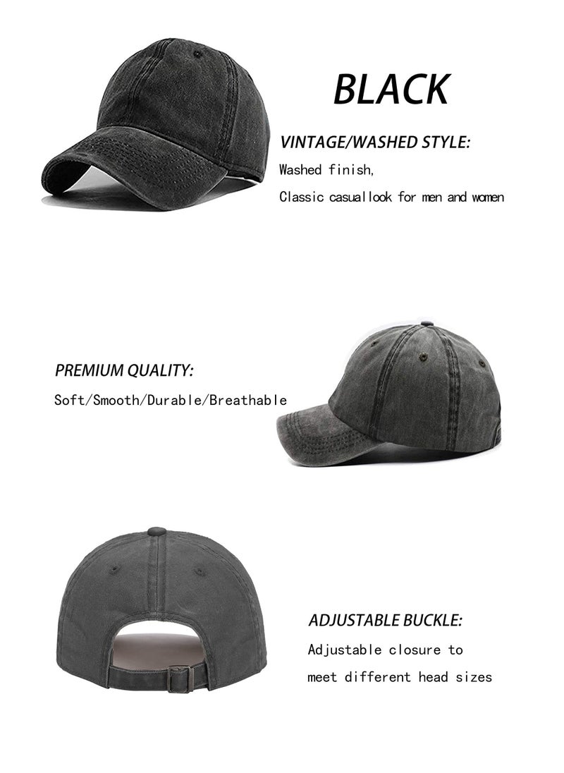 SYOSI - Unisex Vintage Washed Distressed Baseball Cap - Set of 3 - Adjustable Dad Hat with Buckle Closure(Black Gray Green) - Image 1