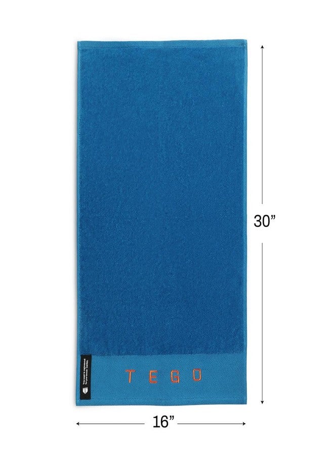 TEGO Cotton 600 Performance Sports Towel (16 x 30 Inches) - Gym, Work Out, Fitness Towel - Blue-O - 1 Piece - Image 2