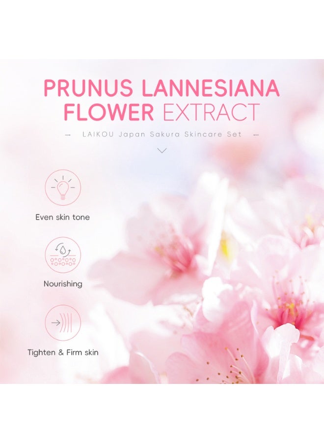 لايكو Cherry Blossom Skincare Set - 4pcs Cleanser, Serum, Eye Cream & Essence Cream with Glycerin, Moisturizing for All Light Beige Types, Daily Care Essentials, Daily Skincare|Cherry Blossom Design|Glycerin Enriched, Sakura Skincare, Korean Skincare Set, Skincare Product, Skin Care Product For Women, Face Wash, Facial Kit For Women, Face Care Product, Skin Care Set, Face Care Set, Skin Care Product For Glowing Skin, Laikou Skincare Set, Face Wash For Women, Serum For Face - Image 3