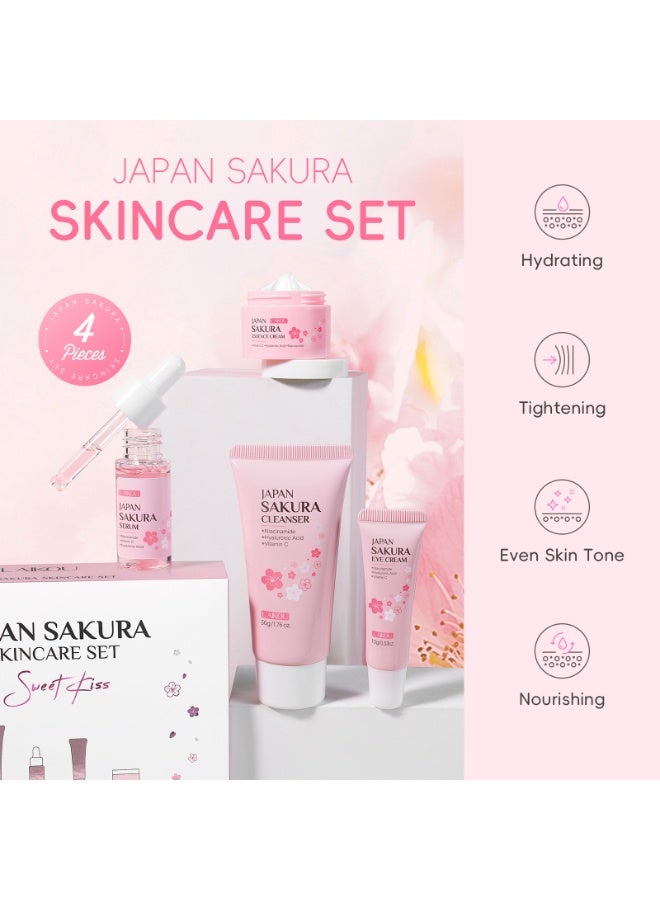 لايكو Cherry Blossom Skincare Set - 4pcs Cleanser, Serum, Eye Cream & Essence Cream with Glycerin, Moisturizing for All Light Beige Types, Daily Care Essentials, Daily Skincare|Cherry Blossom Design|Glycerin Enriched, Sakura Skincare, Korean Skincare Set, Skincare Product, Skin Care Product For Women, Face Wash, Facial Kit For Women, Face Care Product, Skin Care Set, Face Care Set, Skin Care Product For Glowing Skin, Laikou Skincare Set, Face Wash For Women, Serum For Face - Image 4
