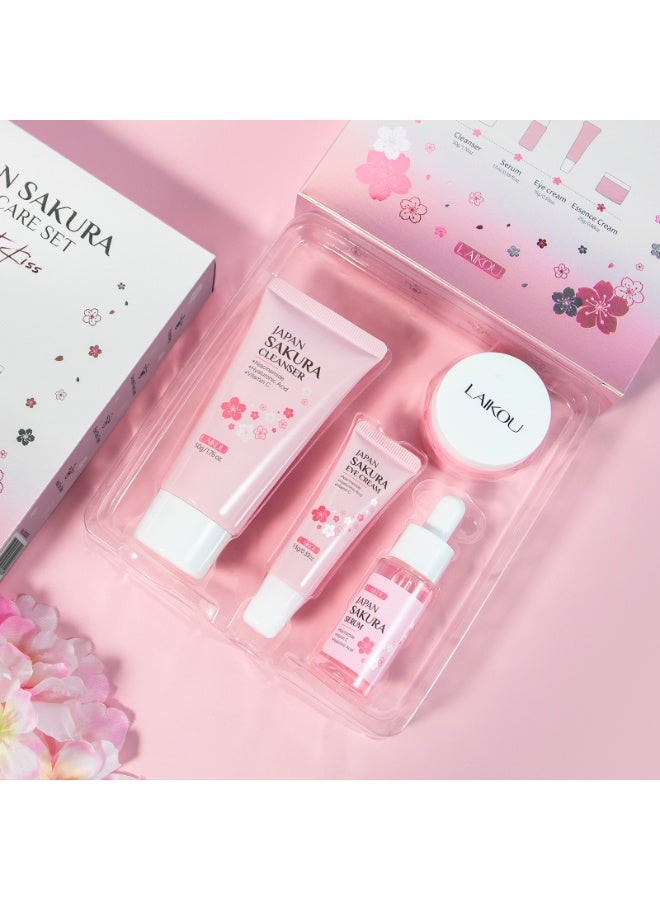 لايكو Cherry Blossom Skincare Set - 4pcs Cleanser, Serum, Eye Cream & Essence Cream with Glycerin, Moisturizing for All Light Beige Types, Daily Care Essentials, Daily Skincare|Cherry Blossom Design|Glycerin Enriched, Sakura Skincare, Korean Skincare Set, Skincare Product, Skin Care Product For Women, Face Wash, Facial Kit For Women, Face Care Product, Skin Care Set, Face Care Set, Skin Care Product For Glowing Skin, Laikou Skincare Set, Face Wash For Women, Serum For Face - Image 5