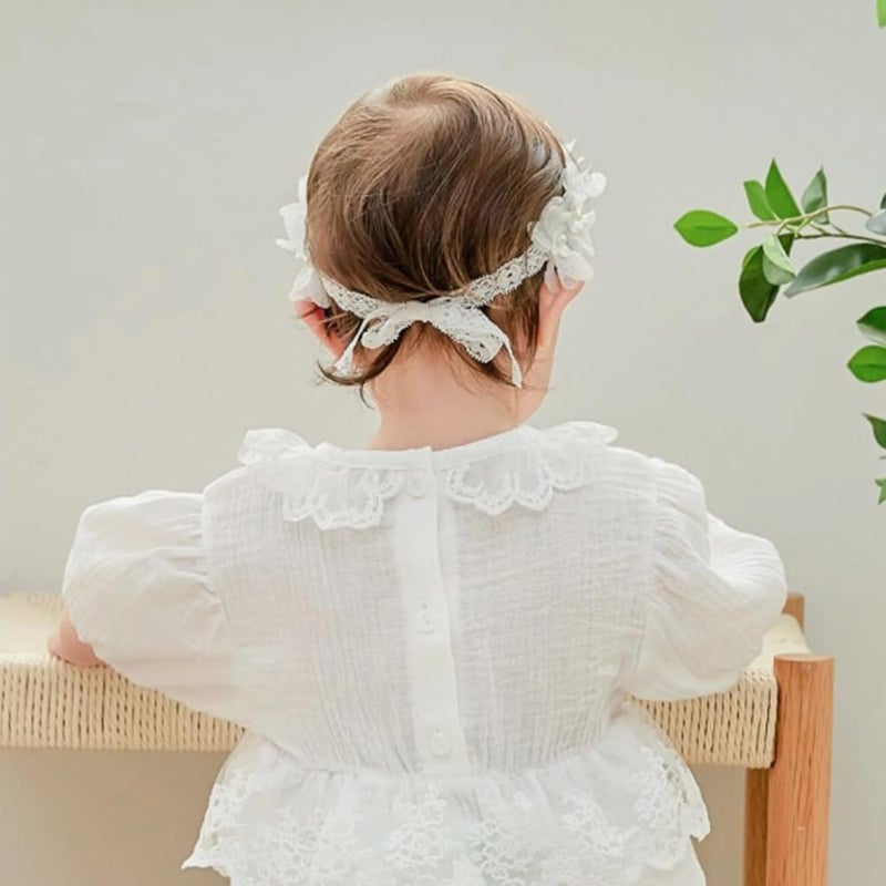 Rannyrena Floral Lace Hair Bow for Baby Girls Soft Stretch Headband for Newborns to Toddlers Baby Shower Birthday Hair Band 0-36 Months (White flower, Free) - Image 3