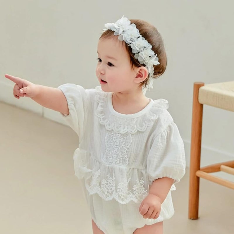 Rannyrena Floral Lace Hair Bow for Baby Girls Soft Stretch Headband for Newborns to Toddlers Baby Shower Birthday Hair Band 0-36 Months (White flower, Free) - Image 5