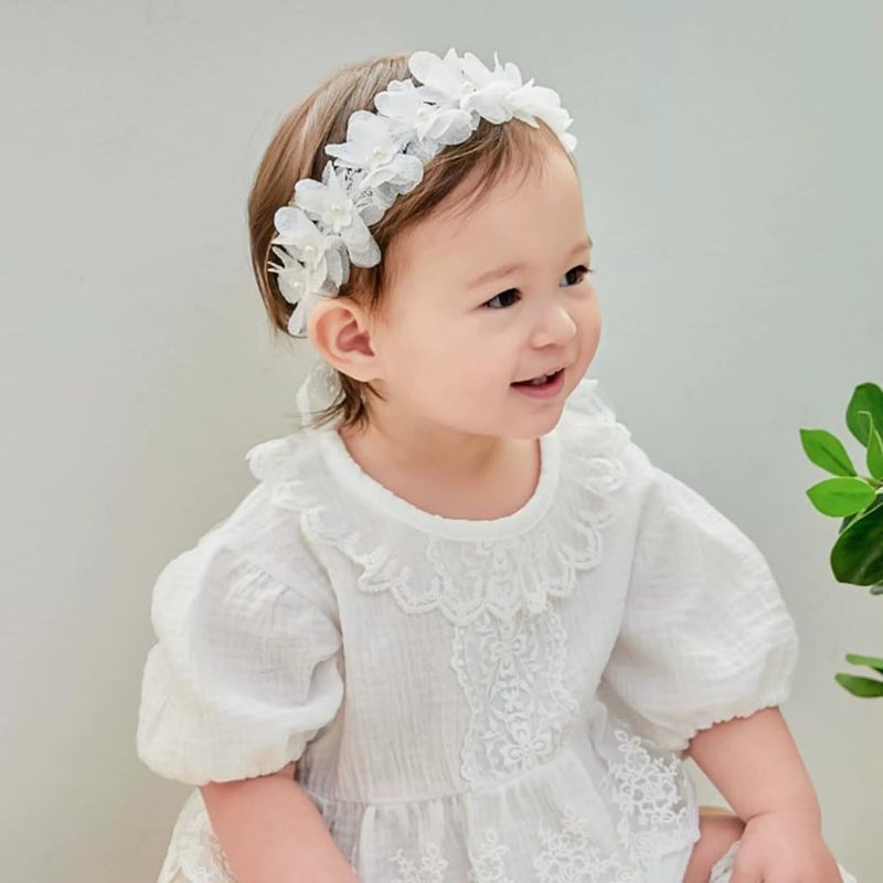 Rannyrena Floral Lace Hair Bow for Baby Girls Soft Stretch Headband for Newborns to Toddlers Baby Shower Birthday Hair Band 0-36 Months (White flower, Free) - Image 4