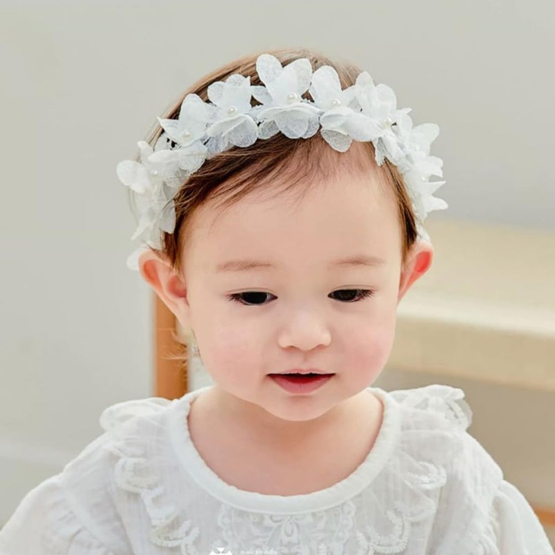 Rannyrena Floral Lace Hair Bow for Baby Girls Soft Stretch Headband for Newborns to Toddlers Baby Shower Birthday Hair Band 0-36 Months (White flower, Free) - Image 2
